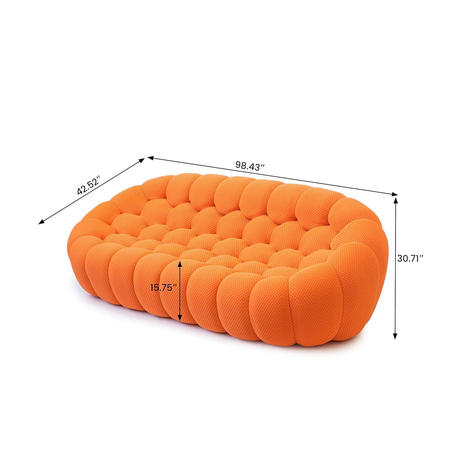 Bubble Couch, 98.43'' Modern 3-Seater Lazy Floor Couch, Memory Foam Bubble Round Sofa 3D Honeycomb Shape Curved Sofas for Living Room, Office, Apartment (Orange)