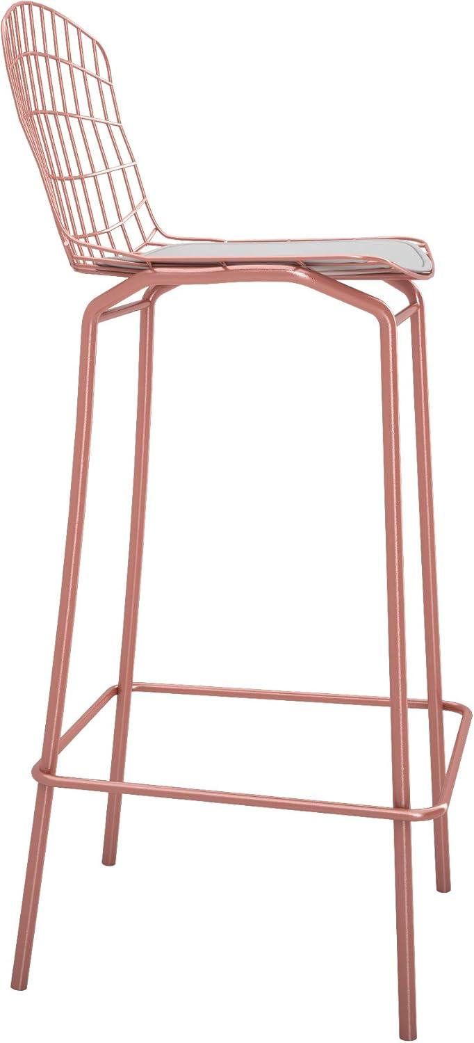 Madeline 41.73" Barstool with Seat Cushion in Rose Pink Gold and White