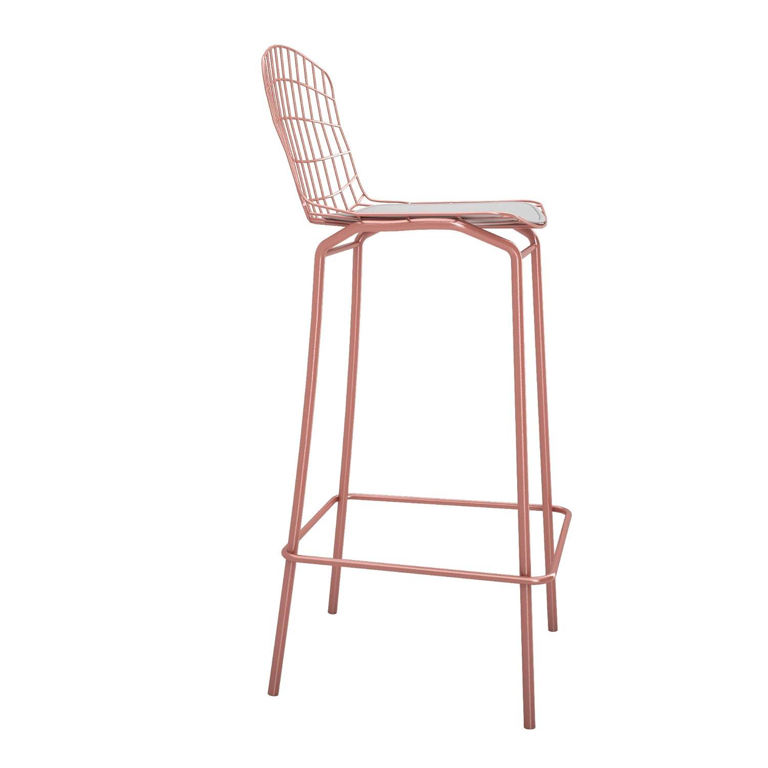 Madeline 41.73" Barstool with Seat Cushion in Rose Pink Gold and White