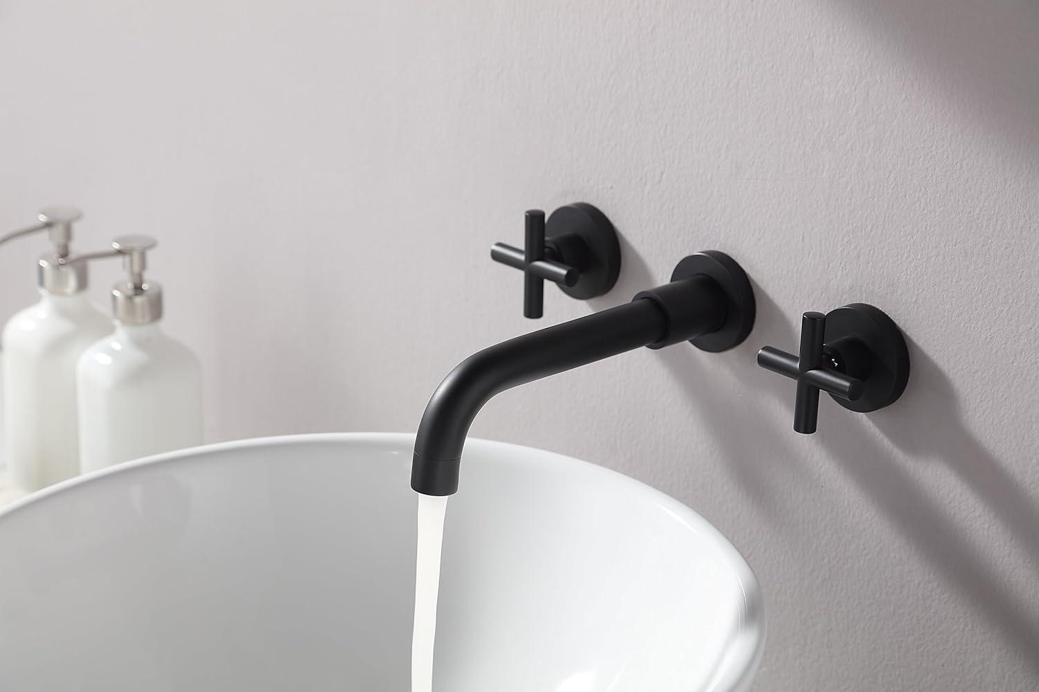 Matte Black Wall Mount Double Handle Bathroom Faucet