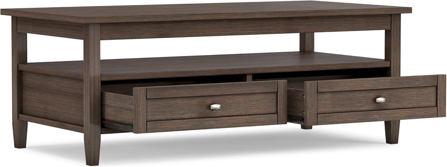 Simpli Home Warm Shaker 48"W Solid Wood Coffee Table with Two Storage Drawers and Open Shelf