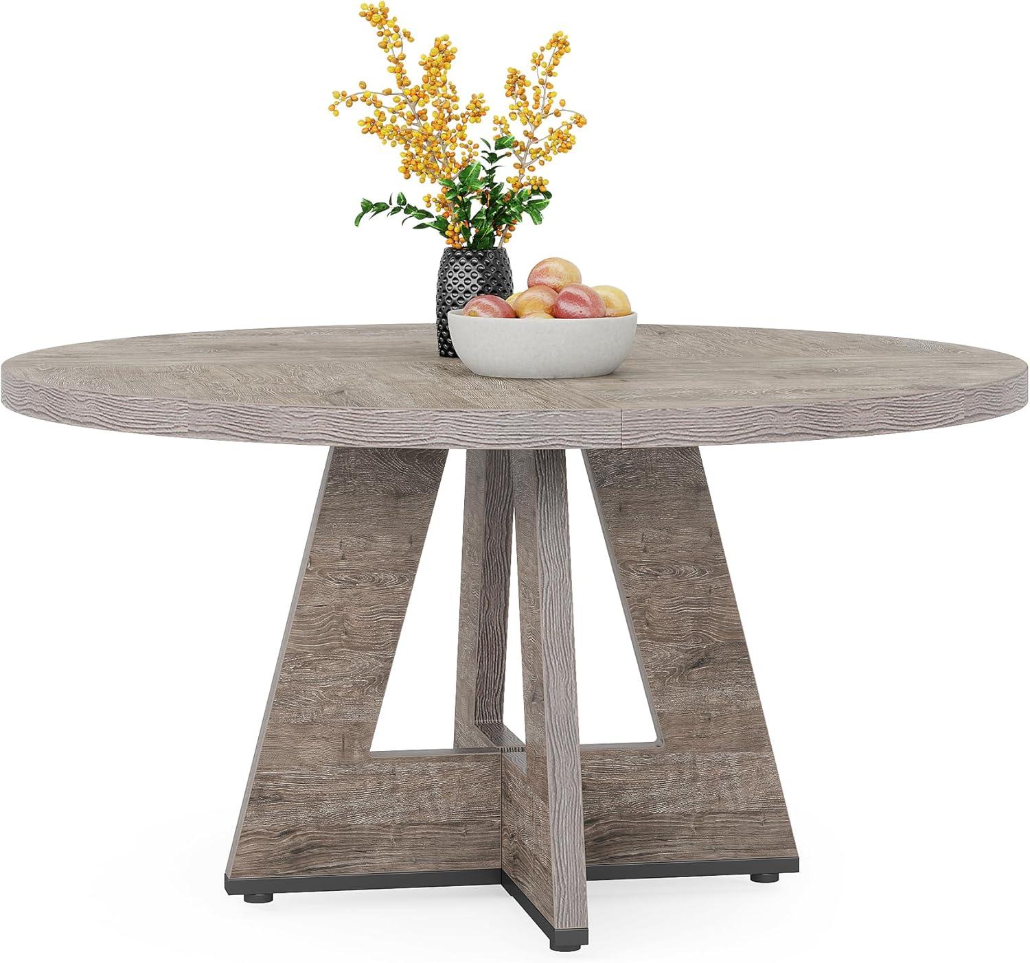 Tribesigns Round Dining Table for 4, Grey Kitchen Table 47 Inch Farmhouse Wood Kitchen Dinning Table for Kitchen Living Room