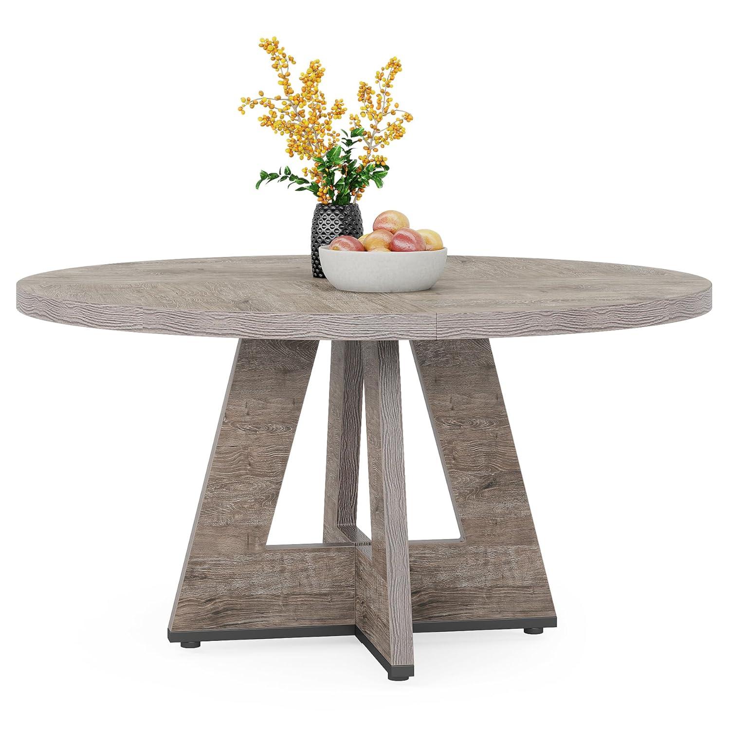 Tribesigns Round Dining Table for 4, Grey Kitchen Table 47 Inch Farmhouse Wood Kitchen Dinning Table for Kitchen Living Room