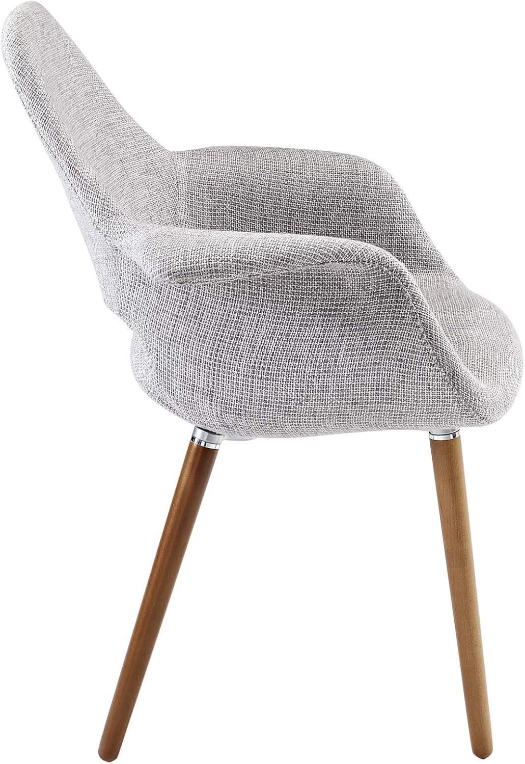 Light Gray Linen Upholstered Arm Chair with Wood Legs