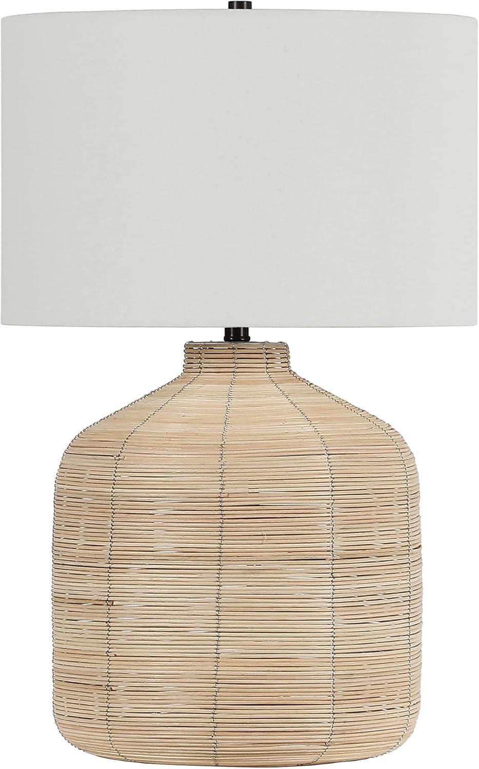 Oversized Natural Rattan Table Lamp with White Drum Shade