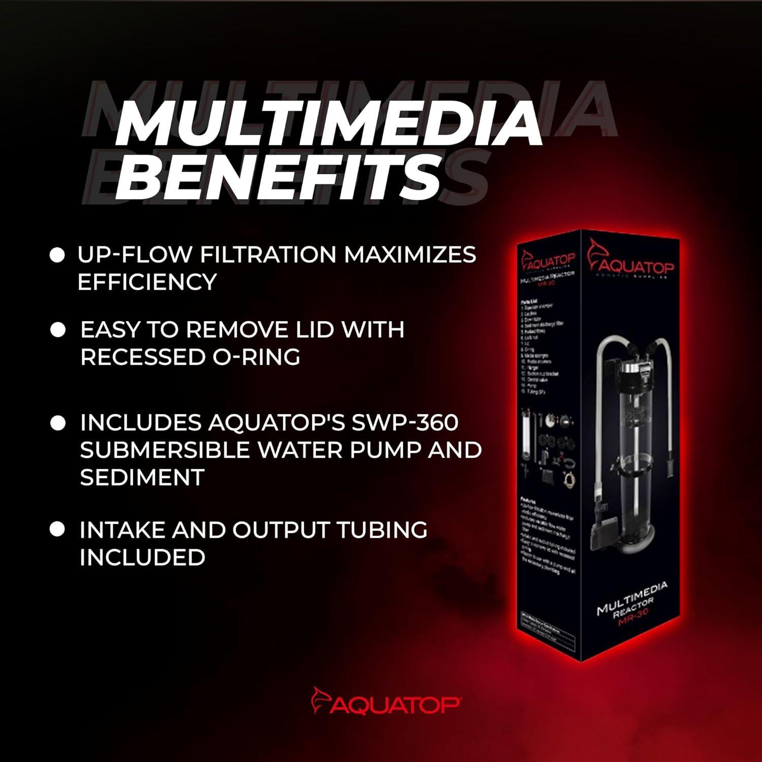 Aquatop 152GPH Aquarium Media Reactor with pump, 50-200 Gallon Fish Tank Capacity, MR-30