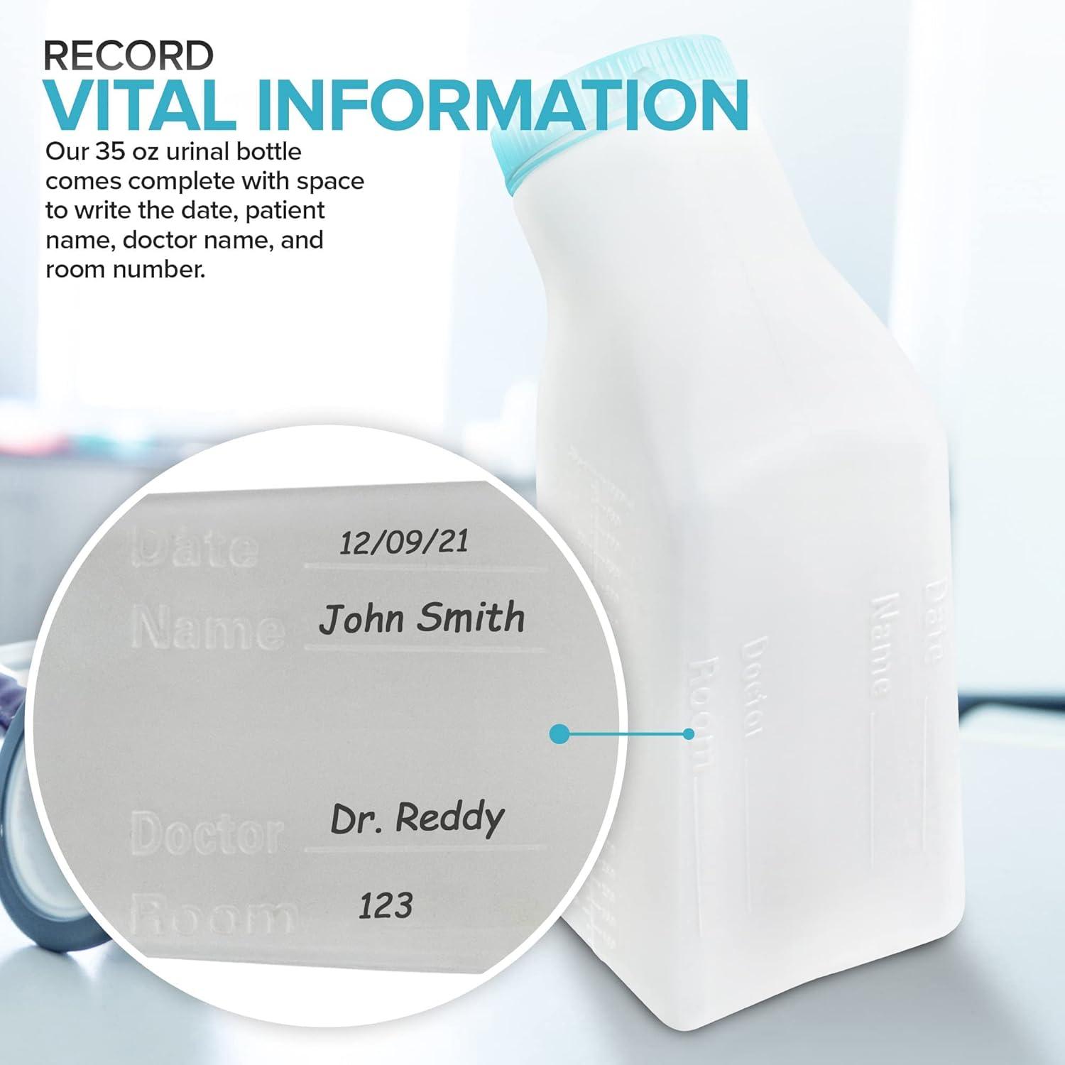 Male Urine Bottle (35 oz), Portable Urinals for Men Spill Proof Nighttime, Pee Bottles for Men with Screw-On Lid, Travel Urinals for Seniors with Easy-to-Read Measurement Lines