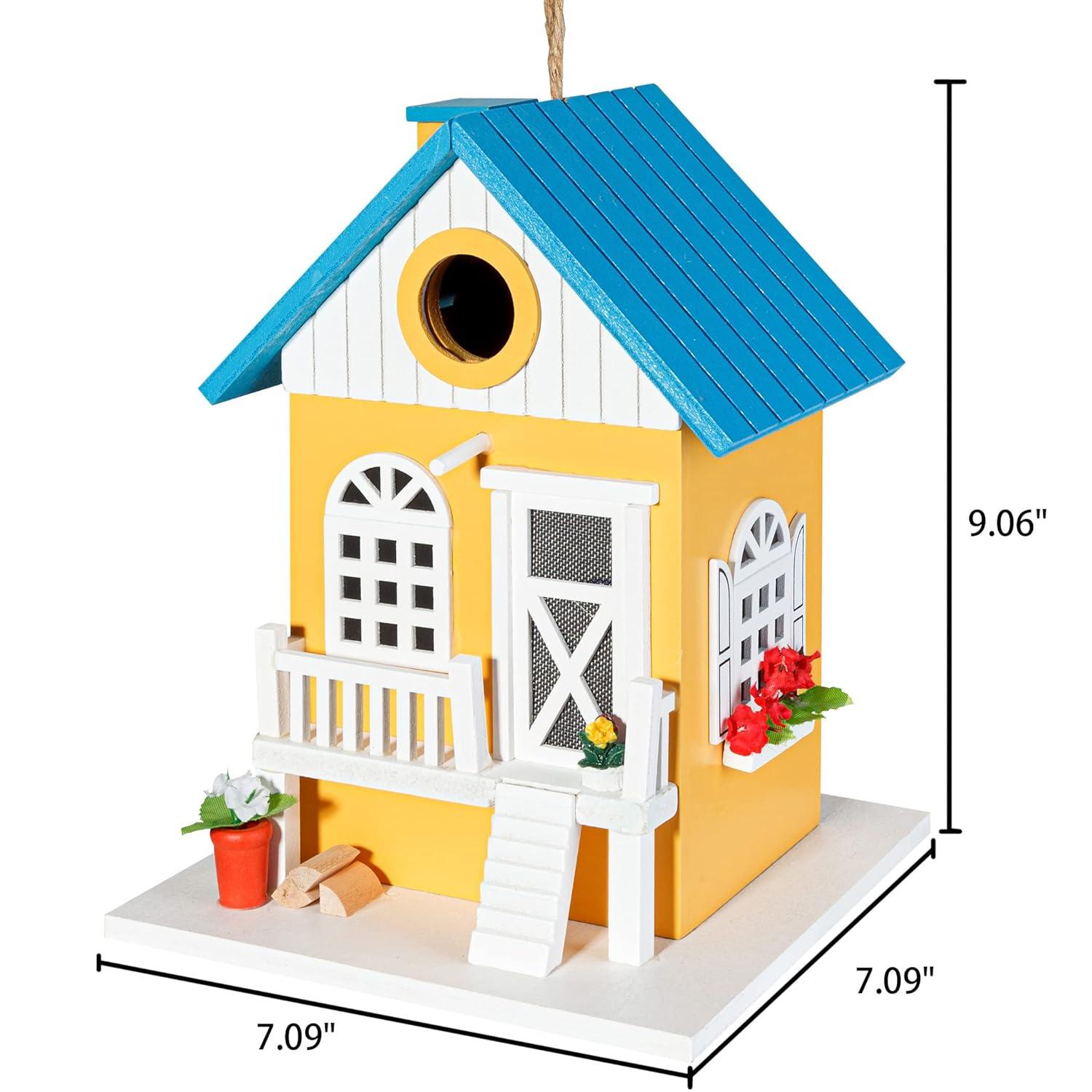 CARTMAN Hanging Colourful Birdhouse Bird Feeder, Wooden Humming Bird Nest, Garden Country Cottages Bird House, Decorative Bird Feeder Gift for Hummingbirds, Cardinal, Bluebird and Wild Birds