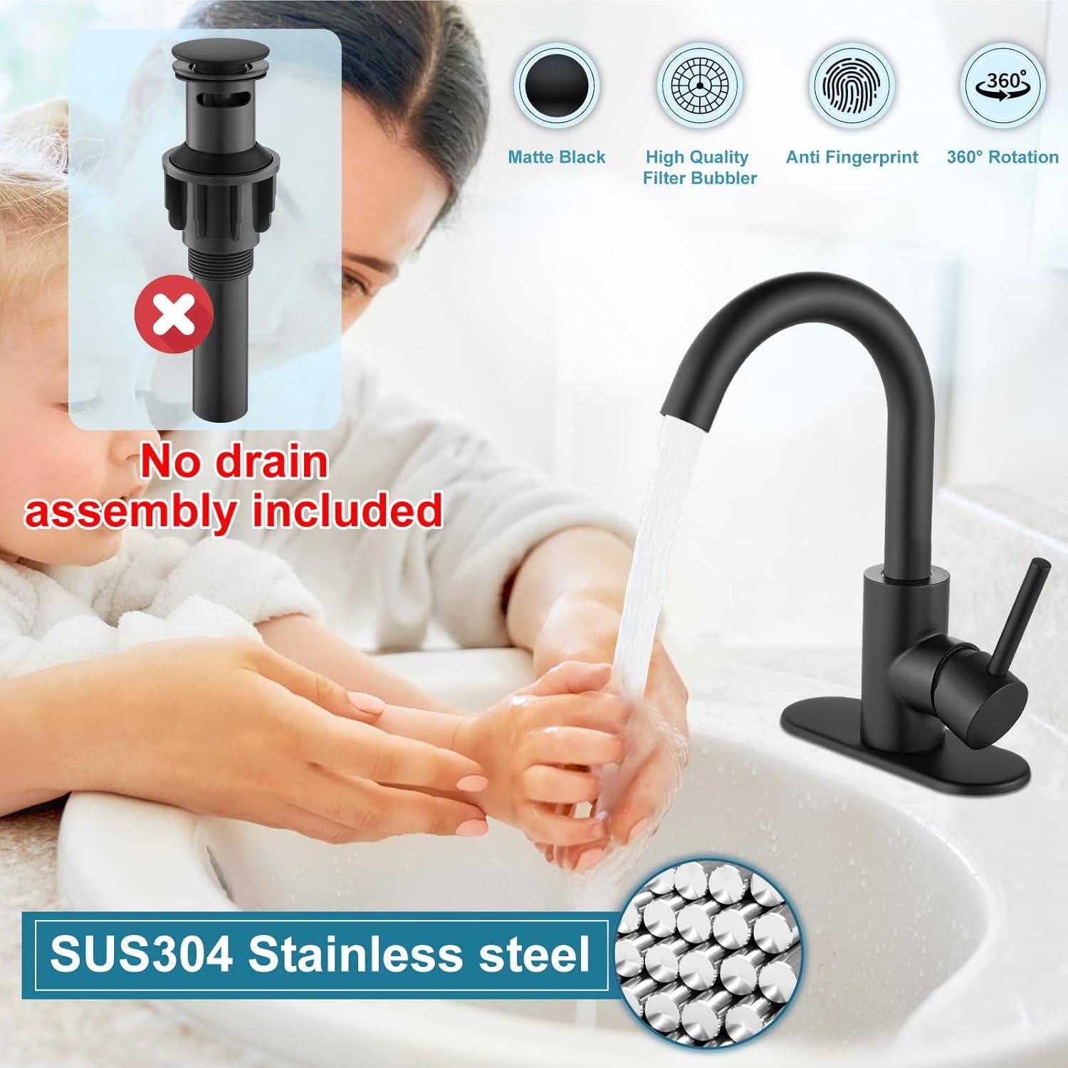 Matte Black Stainless Steel Single Handle Deck Mount Faucet