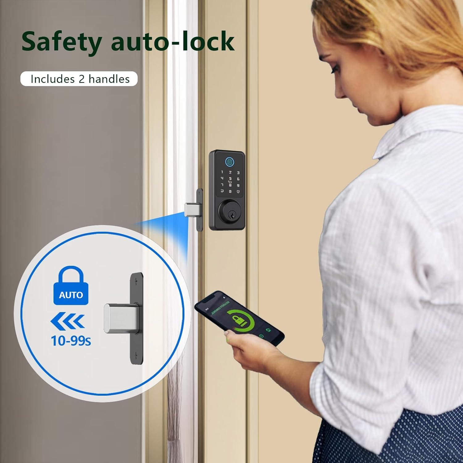 Smart Lock, Fingerprint Door Lock, Electronic Door Lock, Touchscreen Keypad Deadbolt, Black