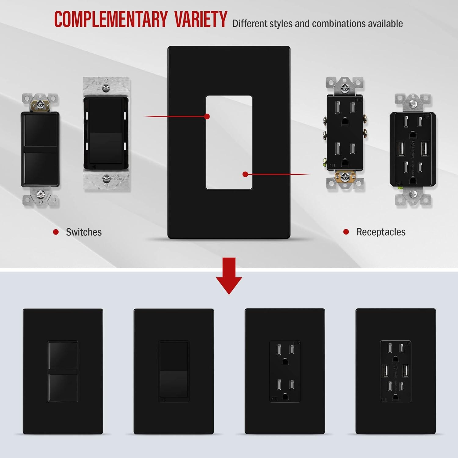 Black Medium Screwless Polycarbonate Wall Plate