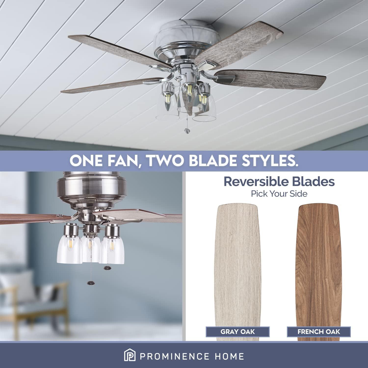 Prominence Home 51669-45 Magonia 52 in. Farmhouse Style Flush Mount LED Ceiling Fan with Light - Brushed Nickel