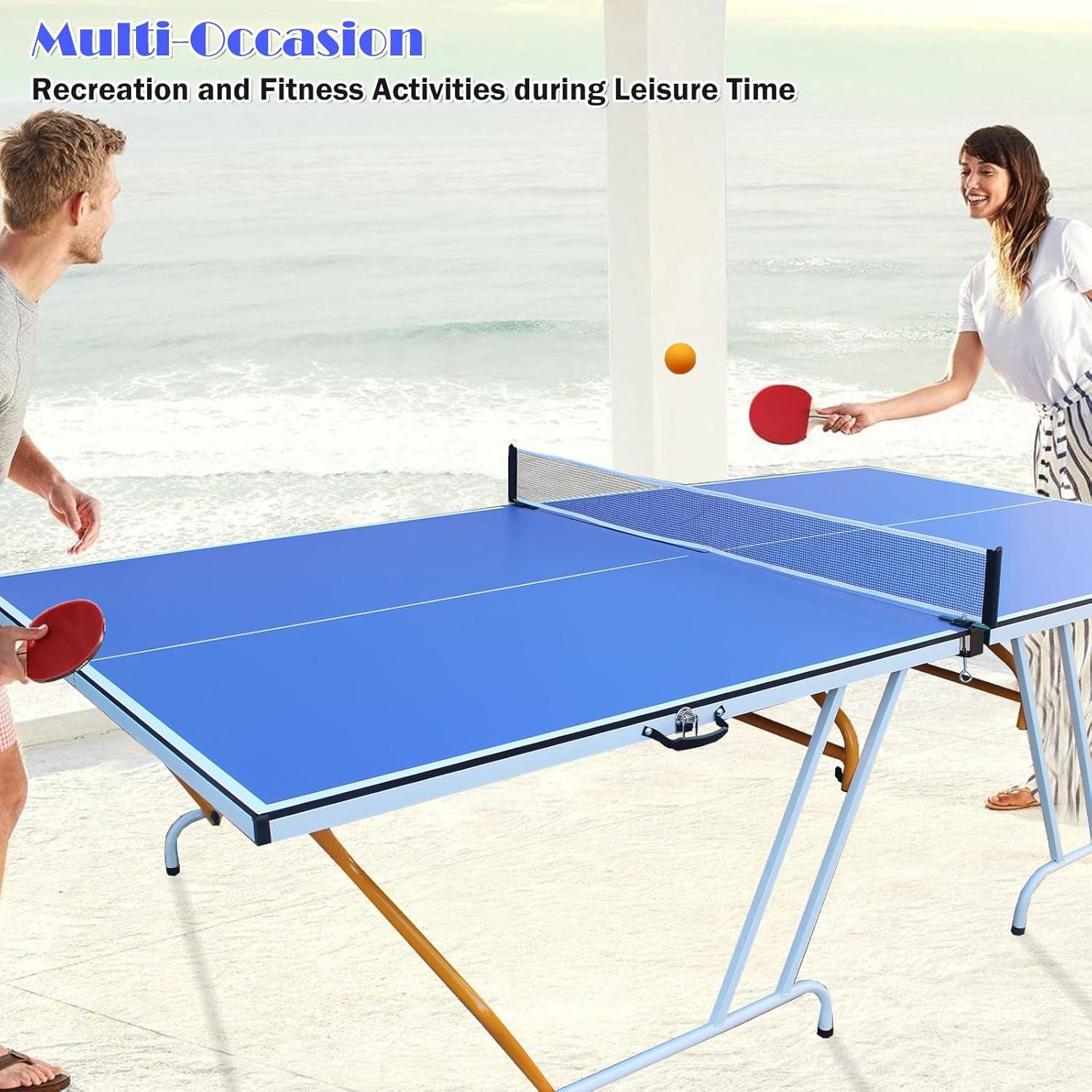 ACETEK 9FT Mid-Size,with Net,2 Table Tennis Paddles and 3 Balls,Table Tennis Table Foldable & Portable Ping Pong Table Set for Indoor & Outdoor Games