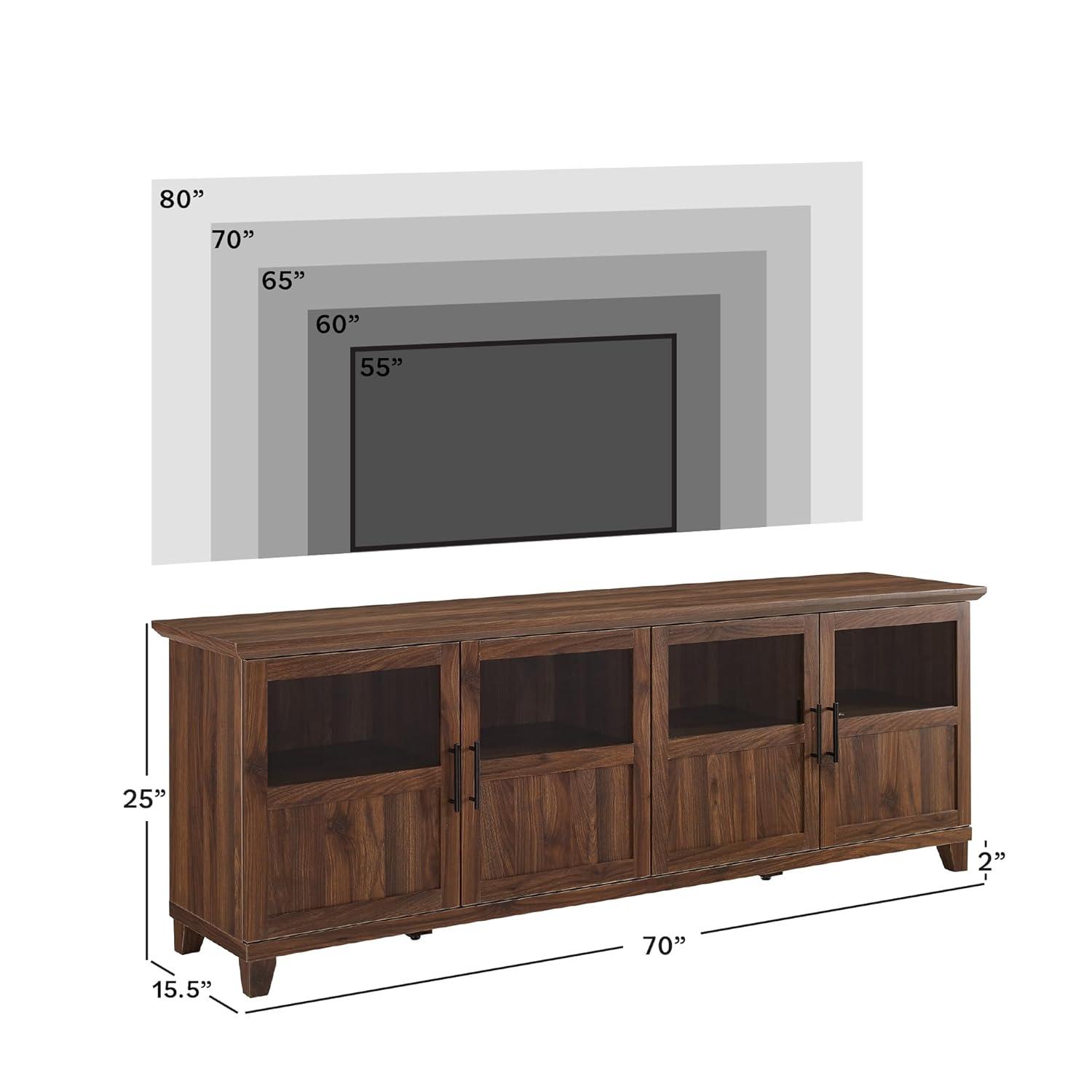 Dark Walnut 70-Inch TV Stand with Glass Doors and Cabinets