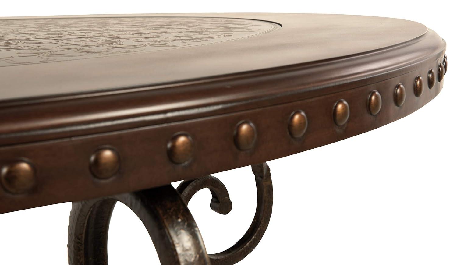 Signature Design by Ashley Rafferty Ornate Round Coffee Tabe with Decorative Metal Detail, Dark Brown
