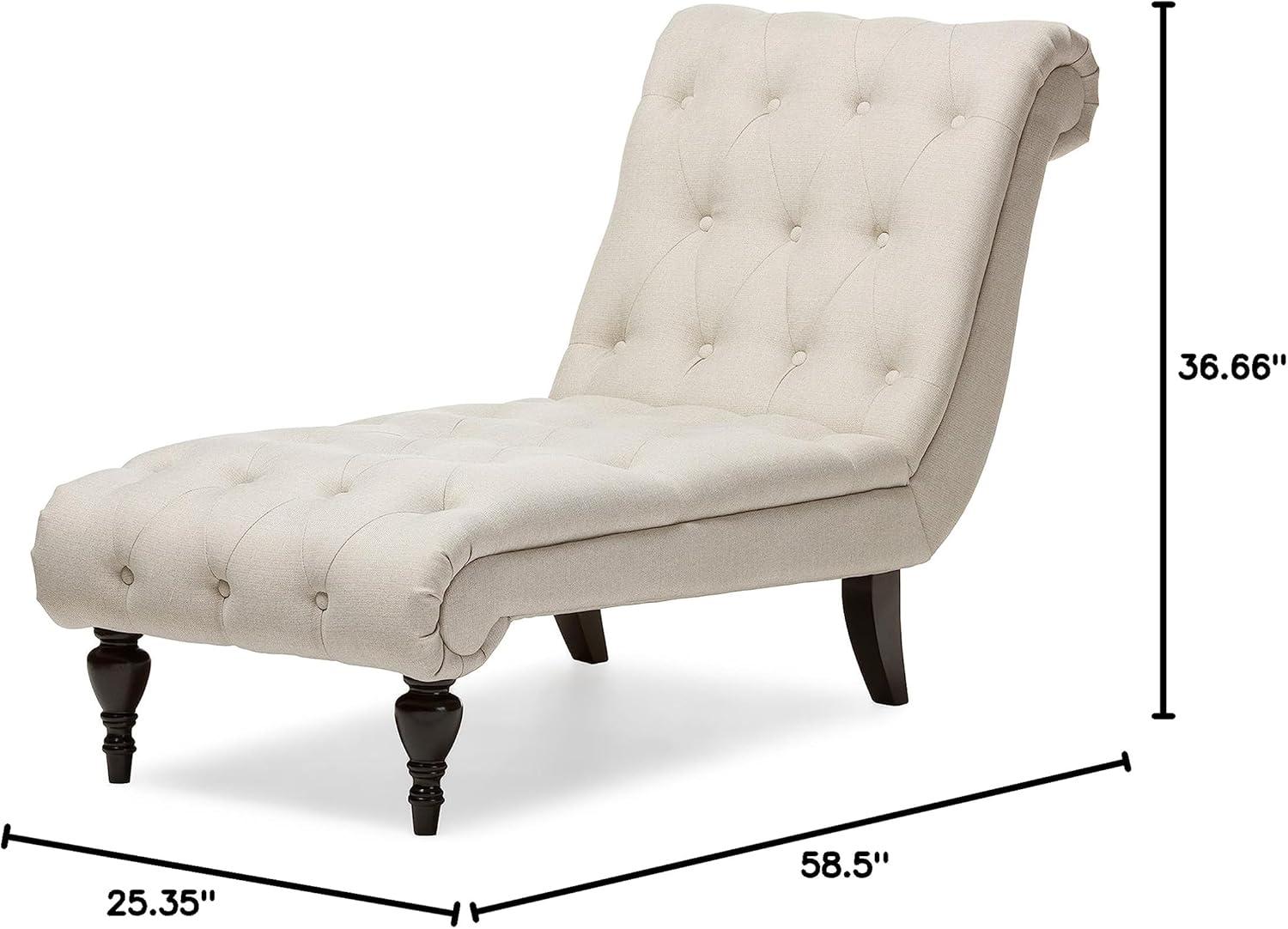 Baxton Studio Layla Mid-century Modern Light Beige Fabric Upholstered Button-tufted Chaise Lounge