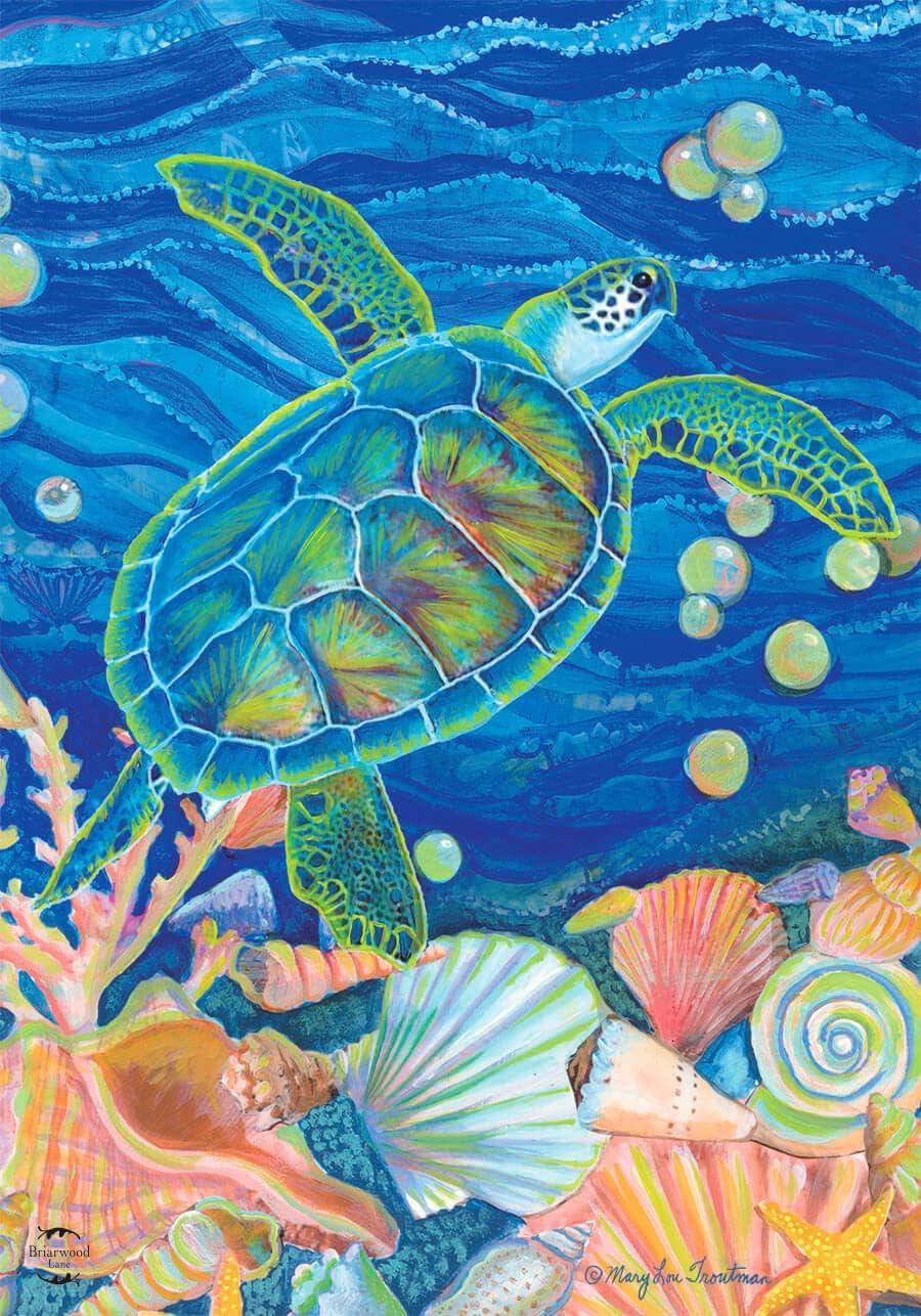 Swimming Sea Turtle Nautical Summer Garden Flag 12.5" x 18"