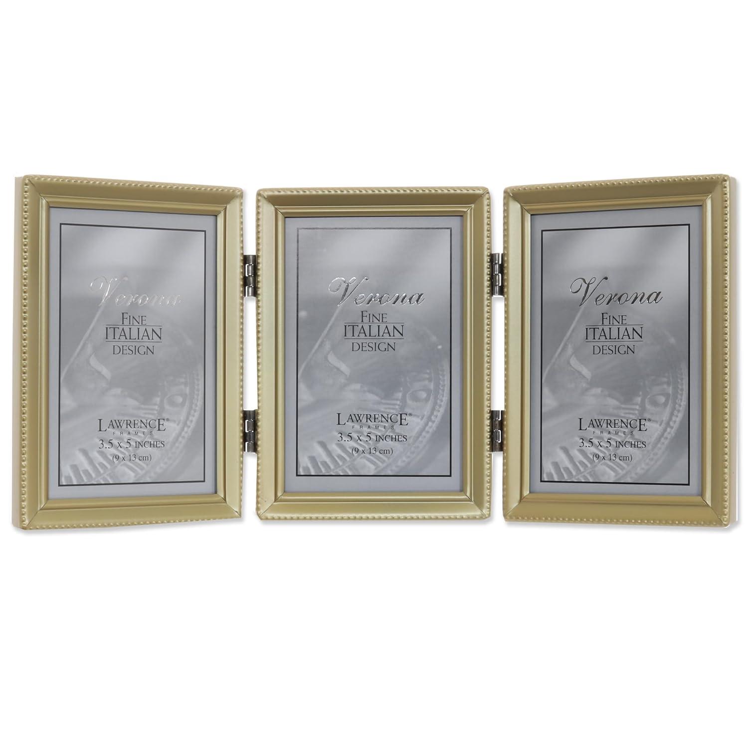 Antique Gold Bead 3.5x5 Hinged Triple Picture Frame