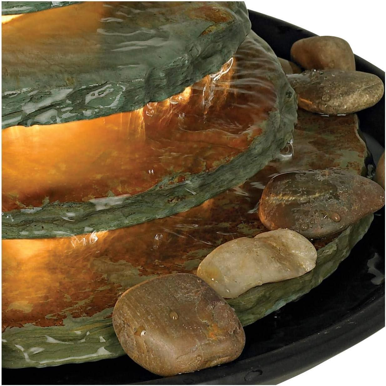 John Timberland Pyramid Rustic Zen 4 Tier Pyramid Indoor Tabletop Water Fountain with Light 10" for Table Office Desk Bedroom Living Room Relaxation