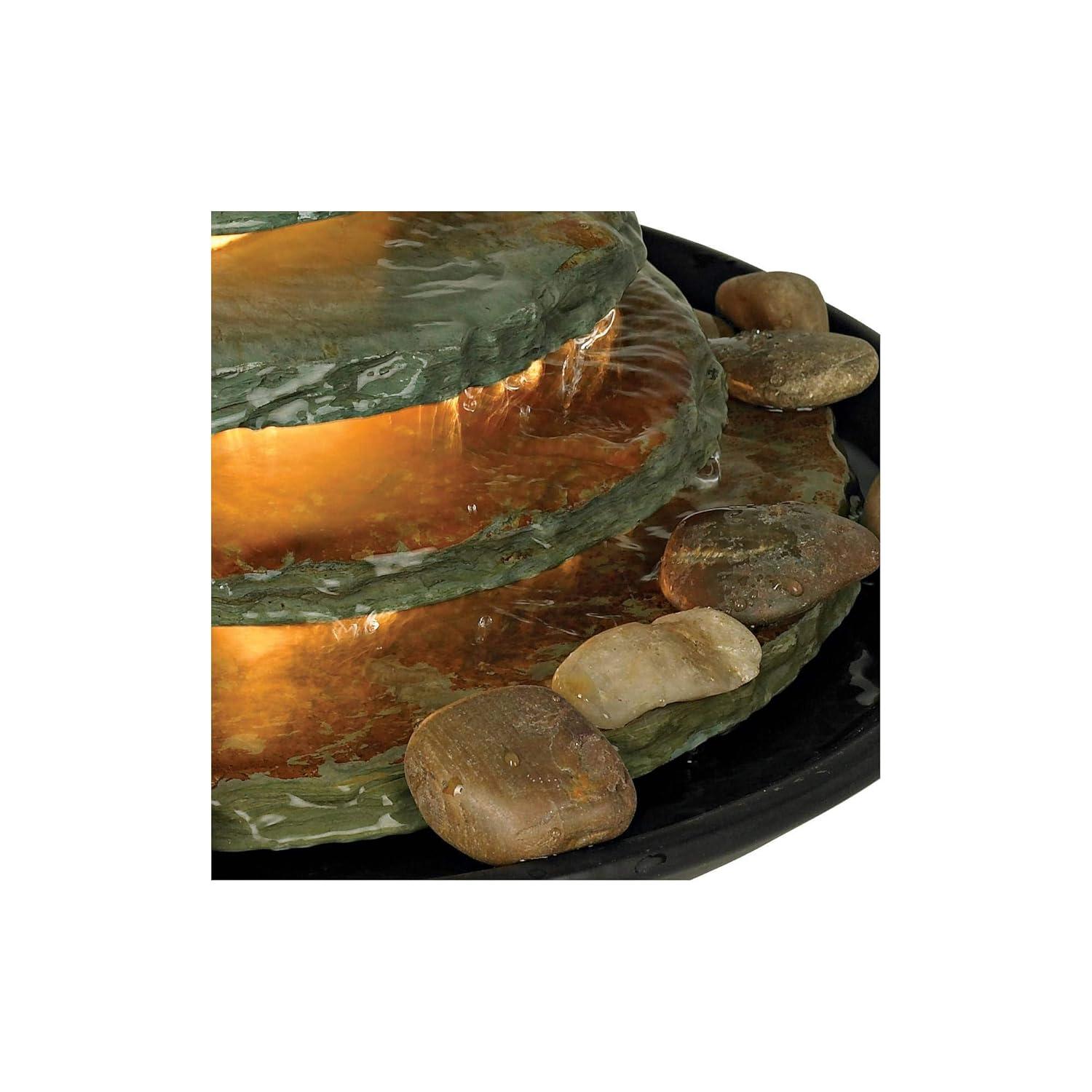 John Timberland Pyramid Rustic Zen 4 Tier Pyramid Indoor Tabletop Water Fountain with Light 10" for Table Office Desk Bedroom Living Room Relaxation