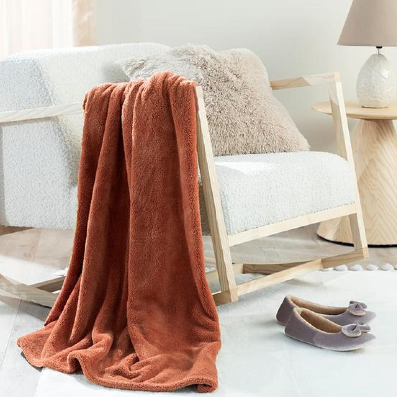 Terracotta Fleece Throw Blanket for Couch or Bed