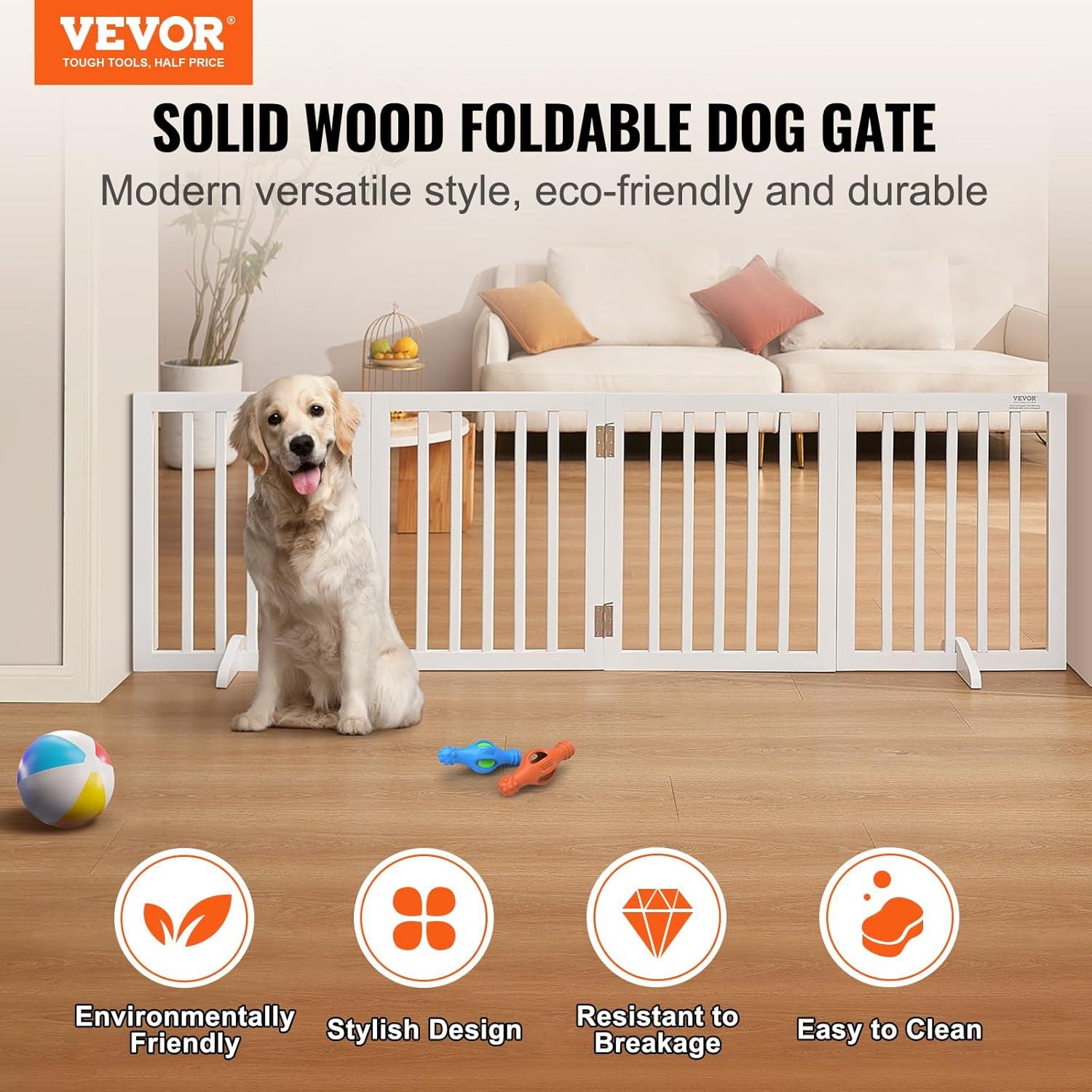 VEVOR Solid Wood Free Standing Pet Gate With Door