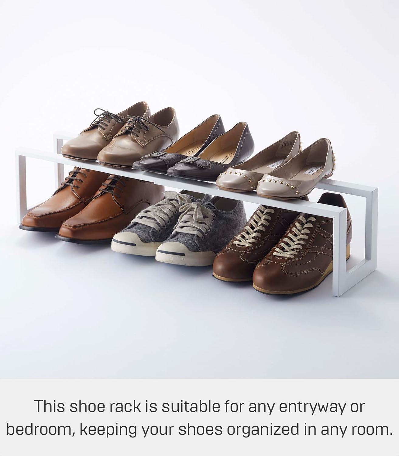 Yamazaki Home Adjustable Shoe Rack, Small, Steel,Holds 4 to 8 shoes, Expandable, Stackable