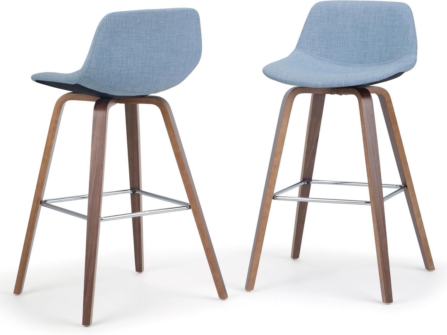 Simpli Home Randolph Upholstered Bentwood Mid-Century Modern Bar & Counter Stool with Chrome Footrest (Set of 2)