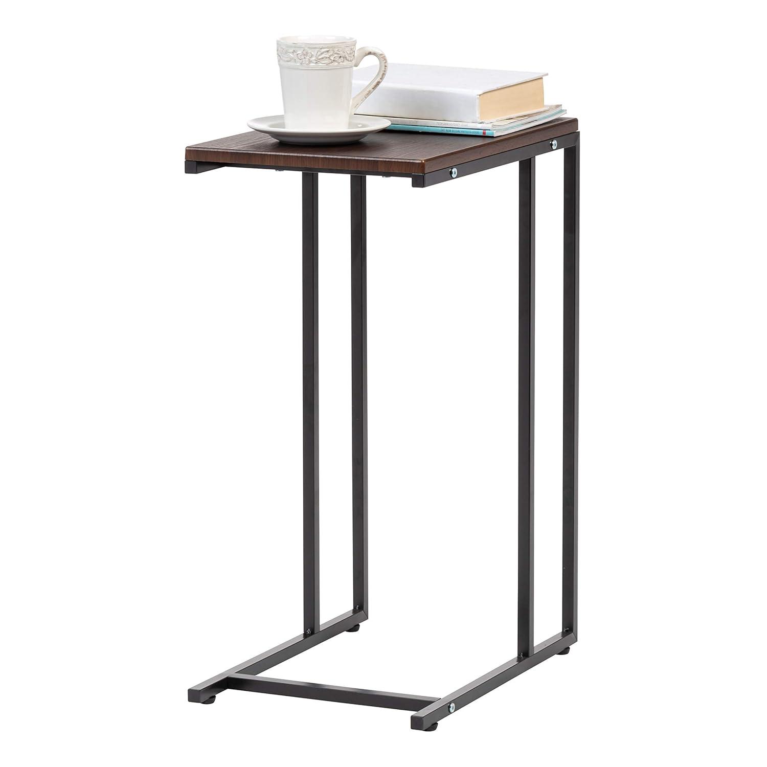 IRIS USA Wood and Metal Frame Side Table, Accent Sofa End Table Coffee Snack, Bedroom Night Stand, Living Room Computer Desk, C-Shape Wide