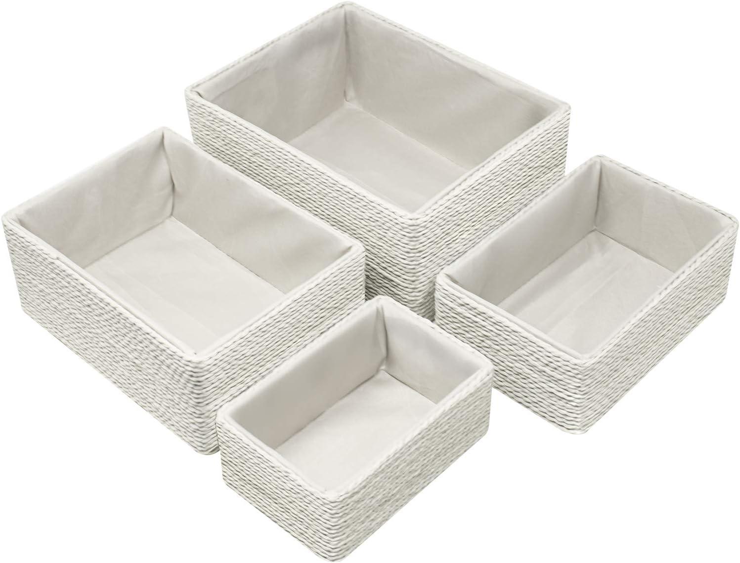 Sorbus Storage Baskets 4-Piece Set - Stackable Woven Basket Paper Rope Bin Boxes for Makeup, Office Supplies, Bedroom, Closet