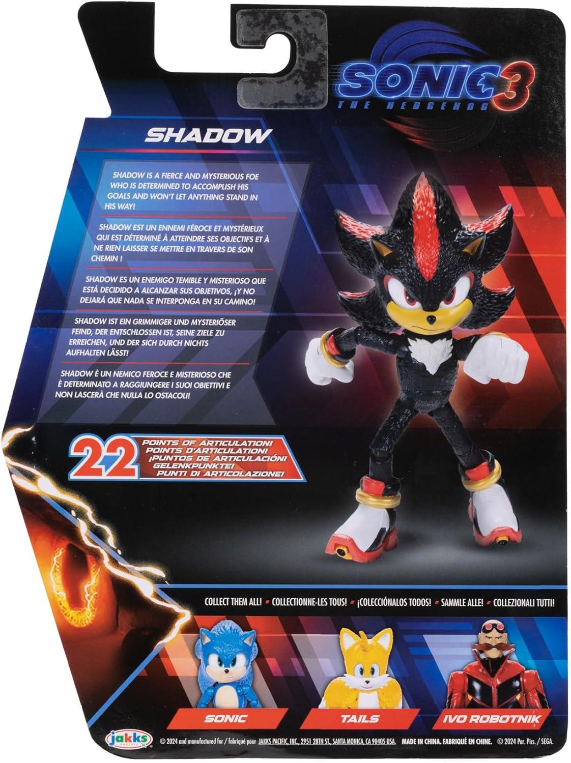 Sonic The Hedgehog 3 Movie 5 inch Shadow Action Figure 20 Points of Articulation