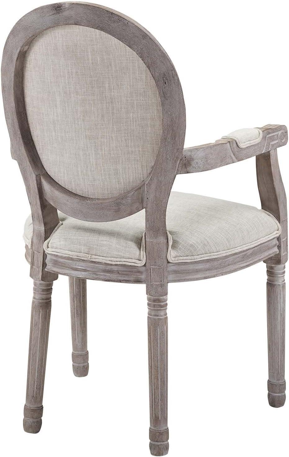 Beige Vintage French-Inspired Upholstered Wood Arm Chair