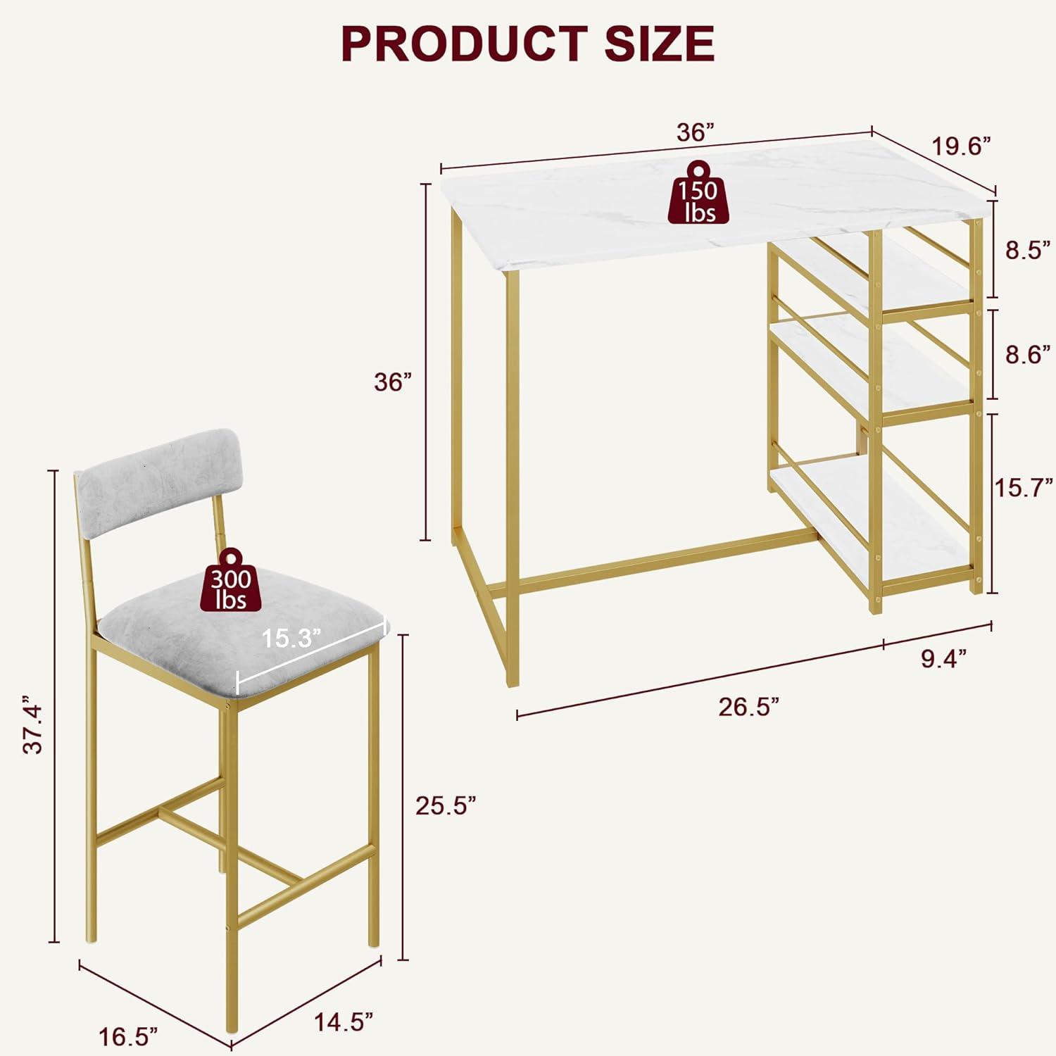 Gold and Gray 3-Piece Dining Set with Storage Shelves