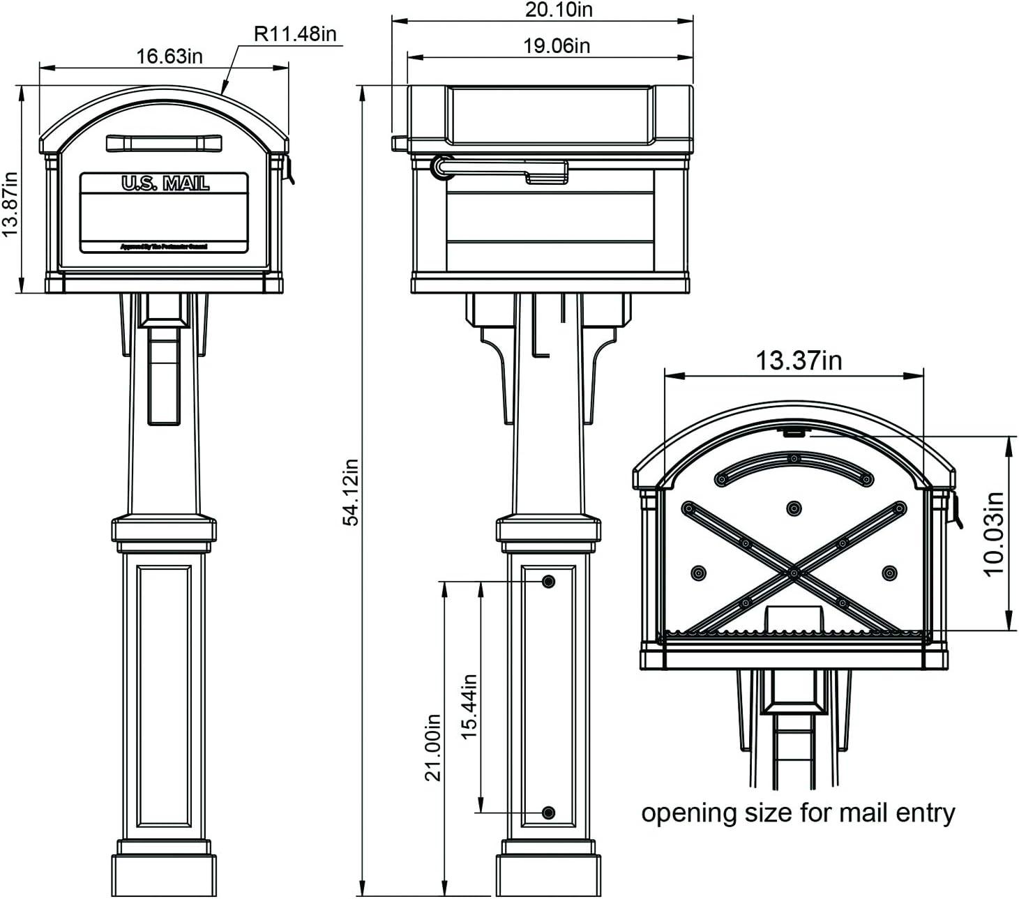 Grand Haven Extra Large Black Plastic Post Mount Mailbox