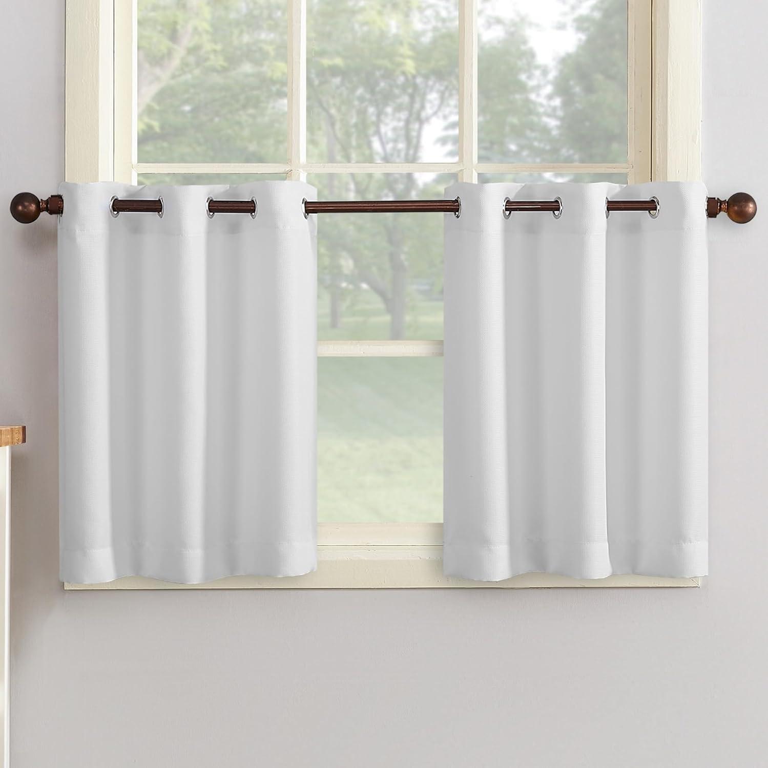 No. 918 Nathan Casual Textured Semi-Sheer Grommet Kitchen Curtains, 56"x24", White