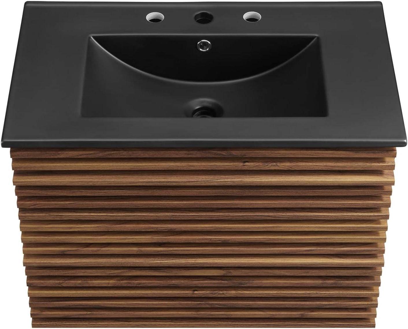 Modway Render Modern Wood Wall-Mount Bathroom Vanity in Walnut/Black