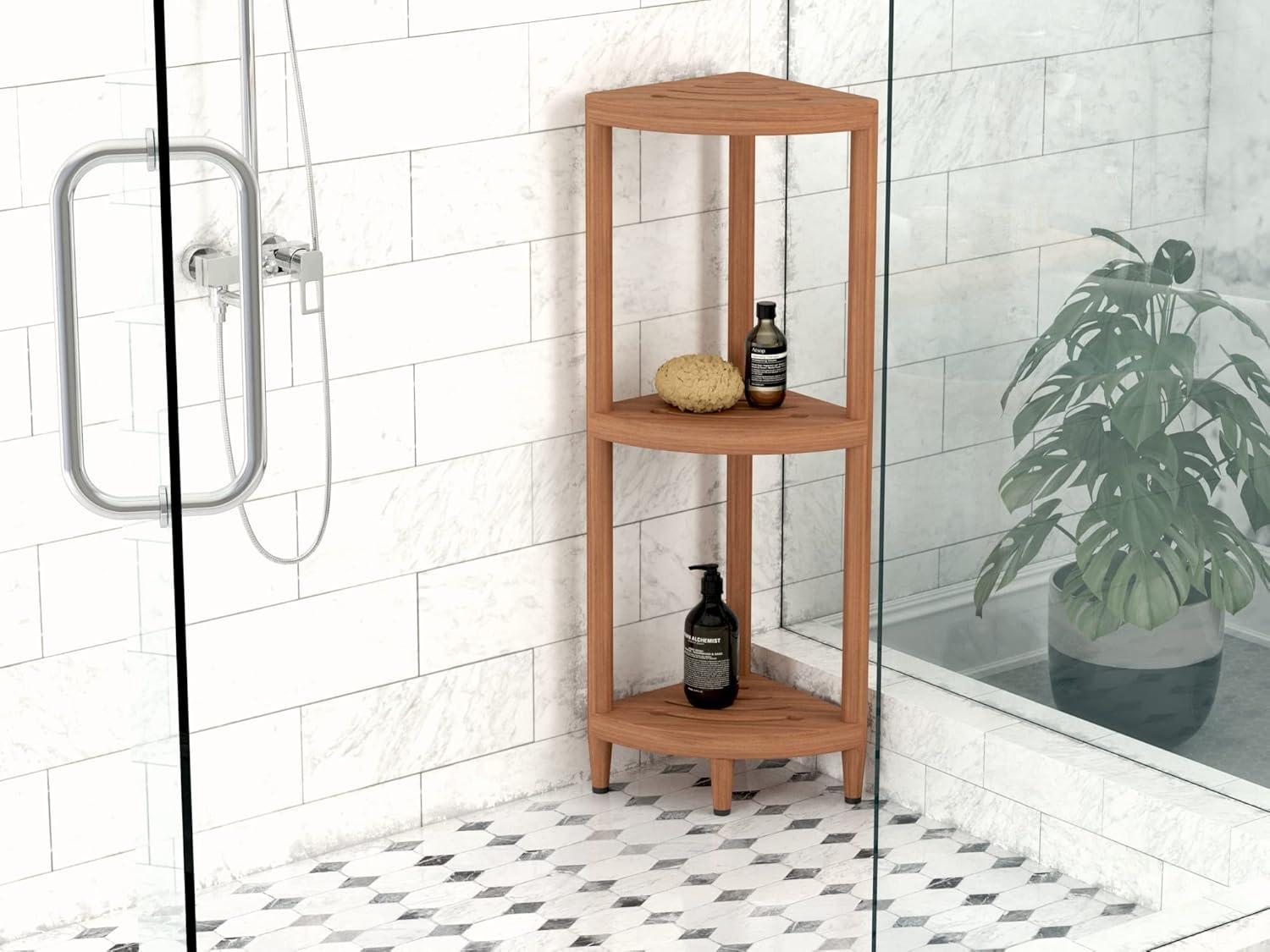 AquaTeak AquaTeak Teak Oil 3 -Tier Wood Freestanding Corner Bathroom Shelf ( 11-in x 40.25-in x 11-in )