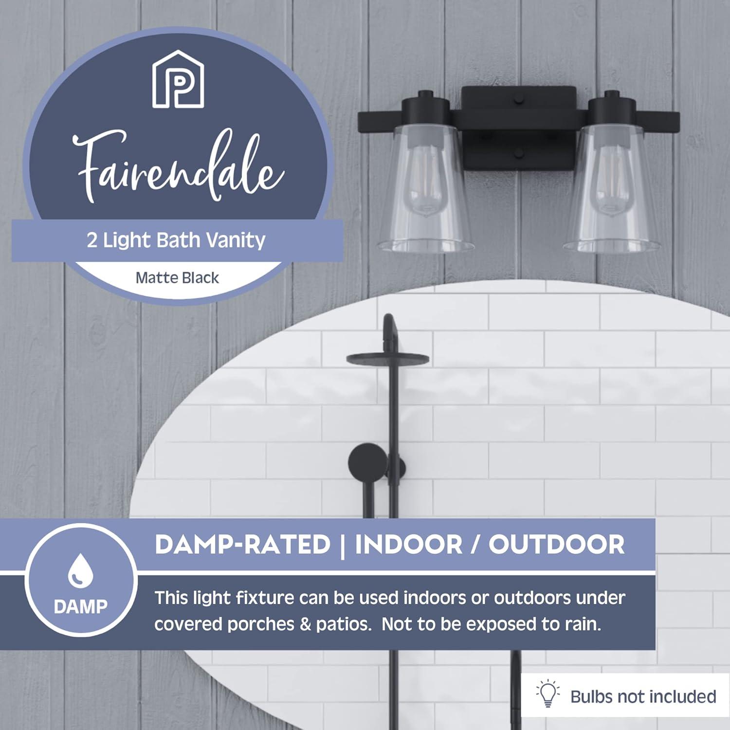 Prominence Home Fairendale 2-Light Matte Black Bathroom Vanity Light with Clear Glass Shade