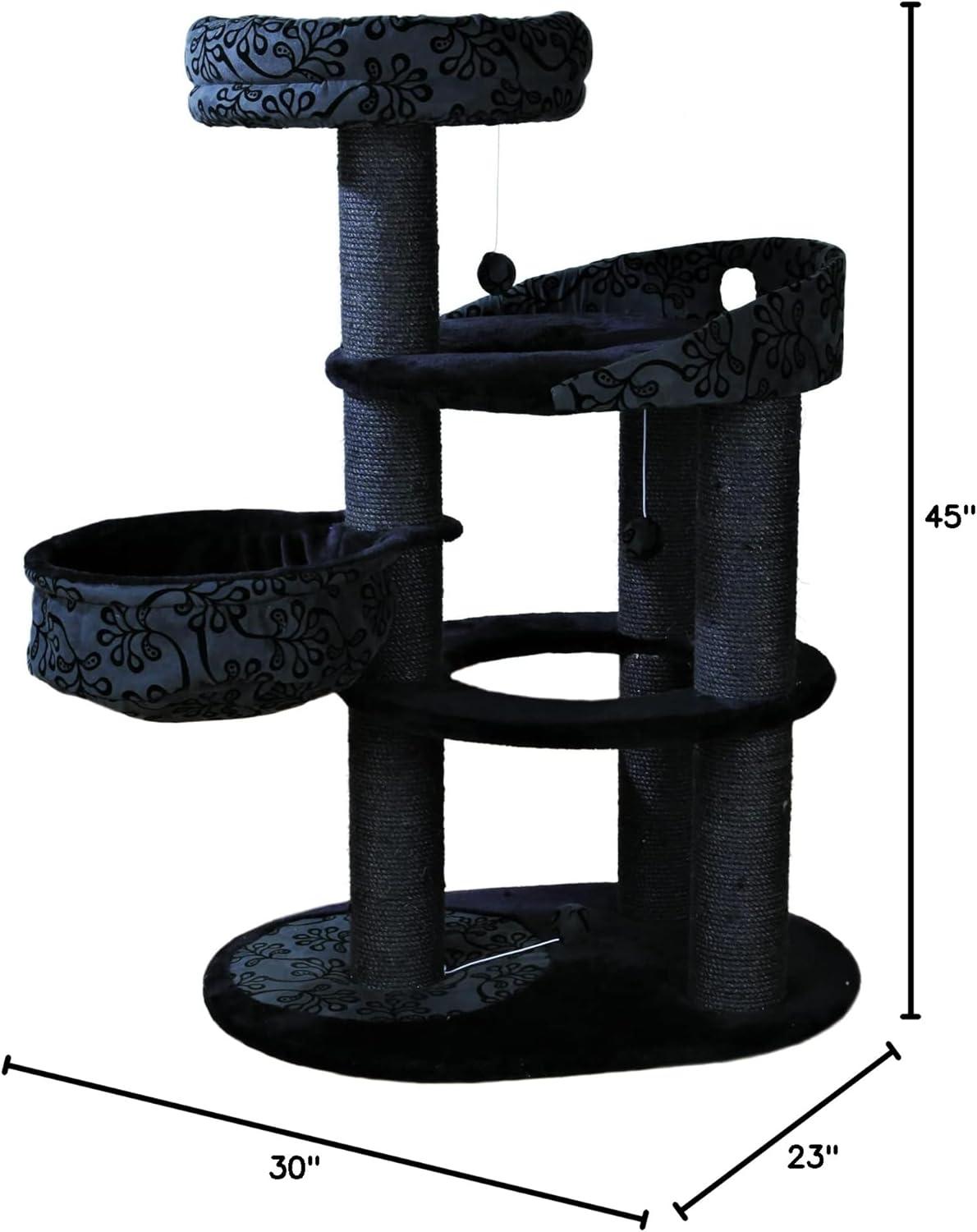 Filippo 45" Black and Gray Sisal Cat Tree with Hammock