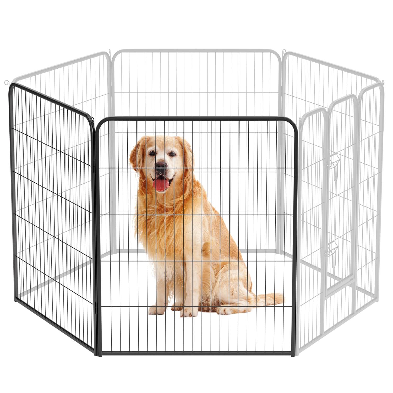 FDW Dog Playpen Indoor 2 Panels Dog Pen For Medium And Large Dogs, Exercise Pen Pet Dog Fence With Doors Pet Puppy Playpen For RV Camping Yard, Black
