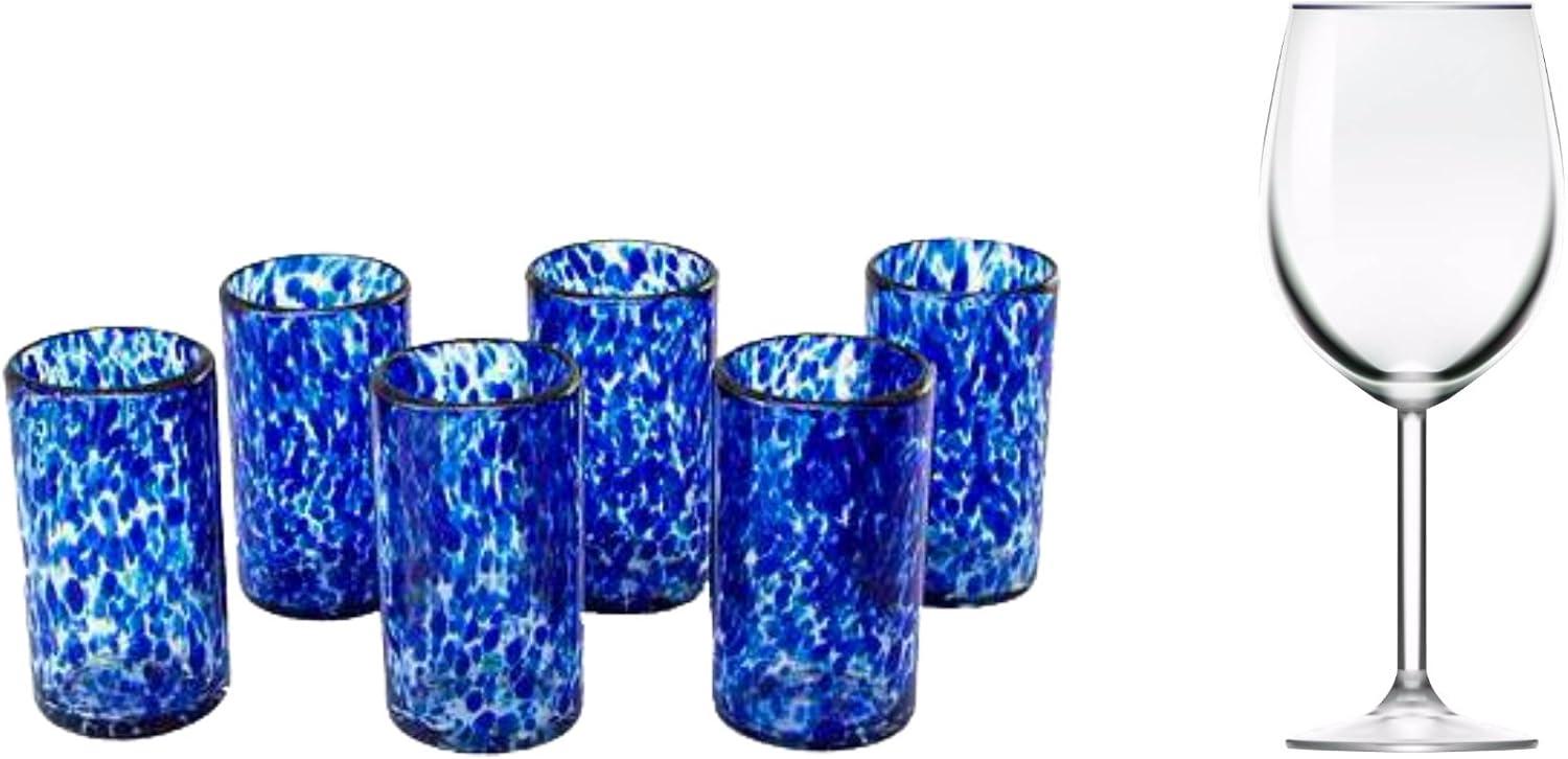 Handcrafted Cobalt Blue Confetti Recycled Glass Juice Tumblers, Set of 6