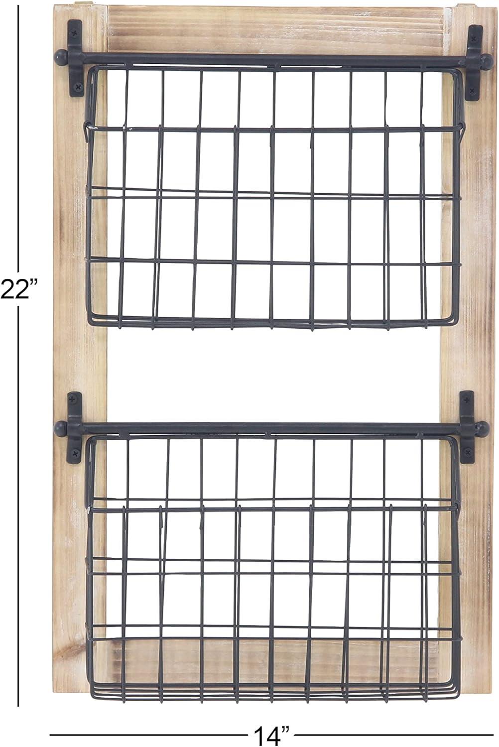 DecMode 25" Black Metal 2 Slot Suspended Wire Basket Magazine Rack Holder with Suspended Baskets and Label Slot