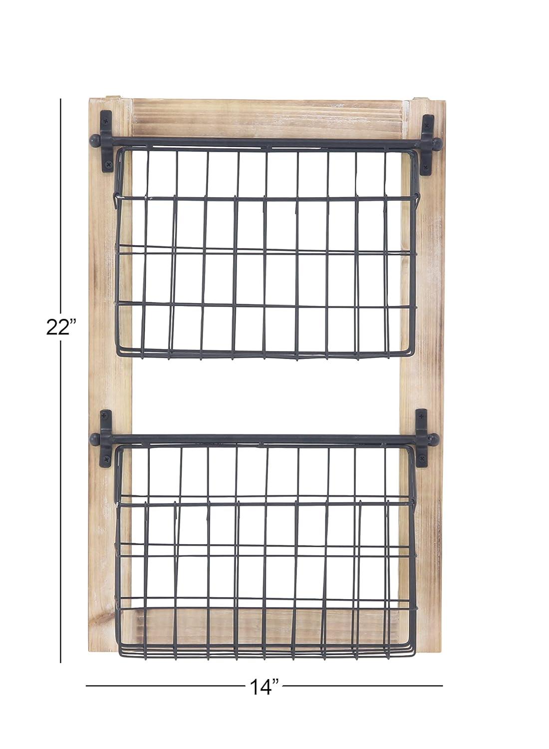 DecMode 25" Black Metal 2 Slot Suspended Wire Basket Magazine Rack Holder with Suspended Baskets and Label Slot