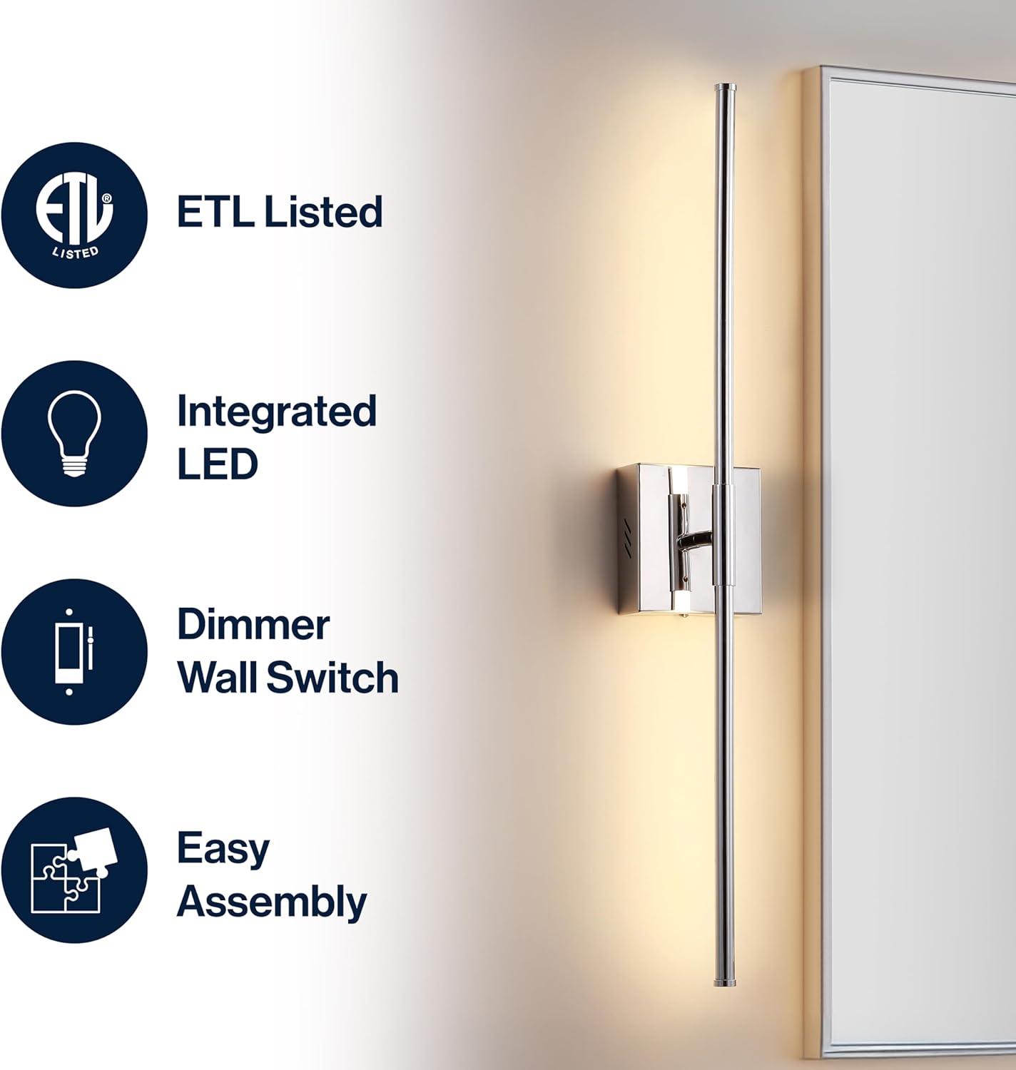 JONATHAN  Y Makena Metal Dimmable Integrated Minimalist 28-in W 1 -Light Polished Chrome Integrated LED Wall Sconce