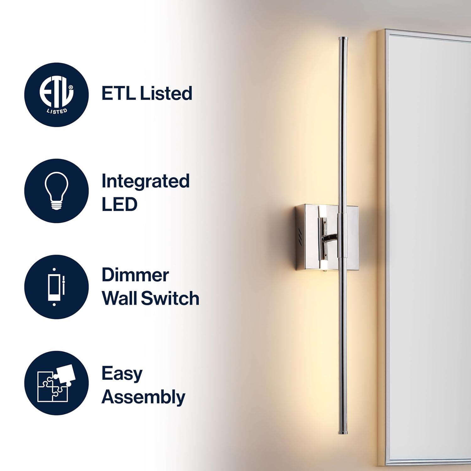 JONATHAN  Y Makena Metal Dimmable Integrated Minimalist 28-in W 1 -Light Polished Chrome Integrated LED Wall Sconce