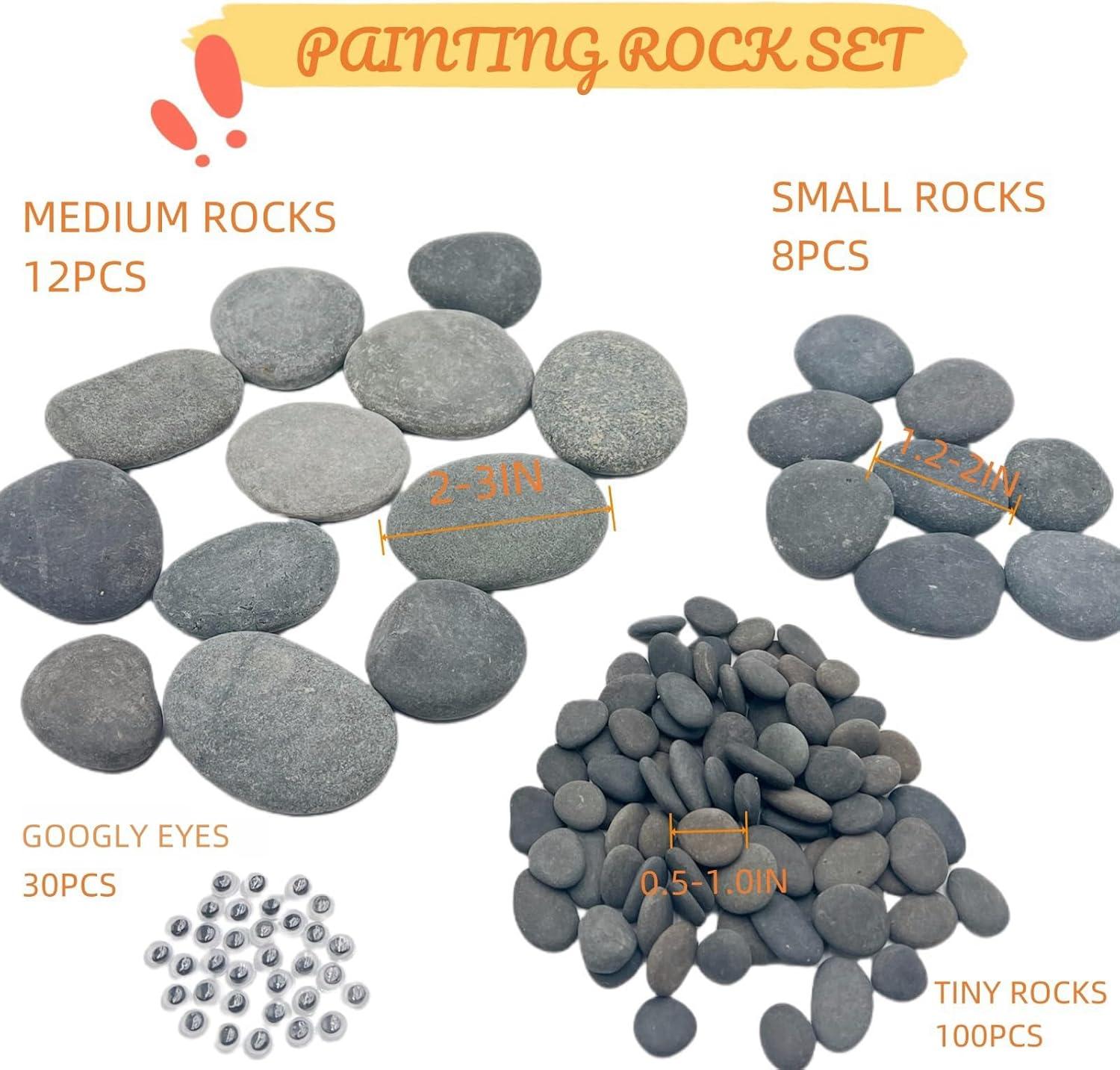 CYLHCM 120 PCS Rocks for Painting, Medium/Small/Tiny Rocks for Painting, Flat DIY Painting Rocks with 30PCS Wiggle Googly Eyes, Smooth Kindness Rocks for Crafts, Arts,Decoration,Hand Picked Stones