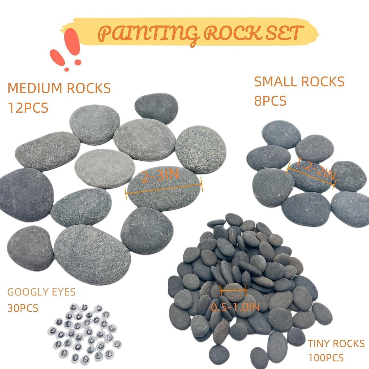 CYLHCM 120 PCS Rocks for Painting, Medium/Small/Tiny Rocks for Painting, Flat DIY Painting Rocks with 30PCS Wiggle Googly Eyes, Smooth Kindness Rocks for Crafts, Arts,Decoration,Hand Picked Stones