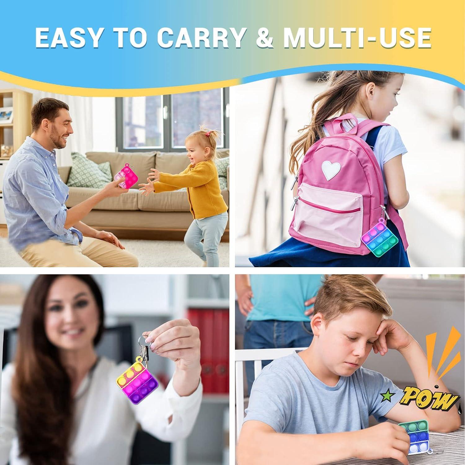 128 Pcs Party Favors Fidget Toys Bulk for Kids 6-8 Fidgets Packs Sensory Stress Bauble Mini Push Pop Keychain Treasure Box Classroom Prizes for Boy Girl Adult Easter Eggs Fillers