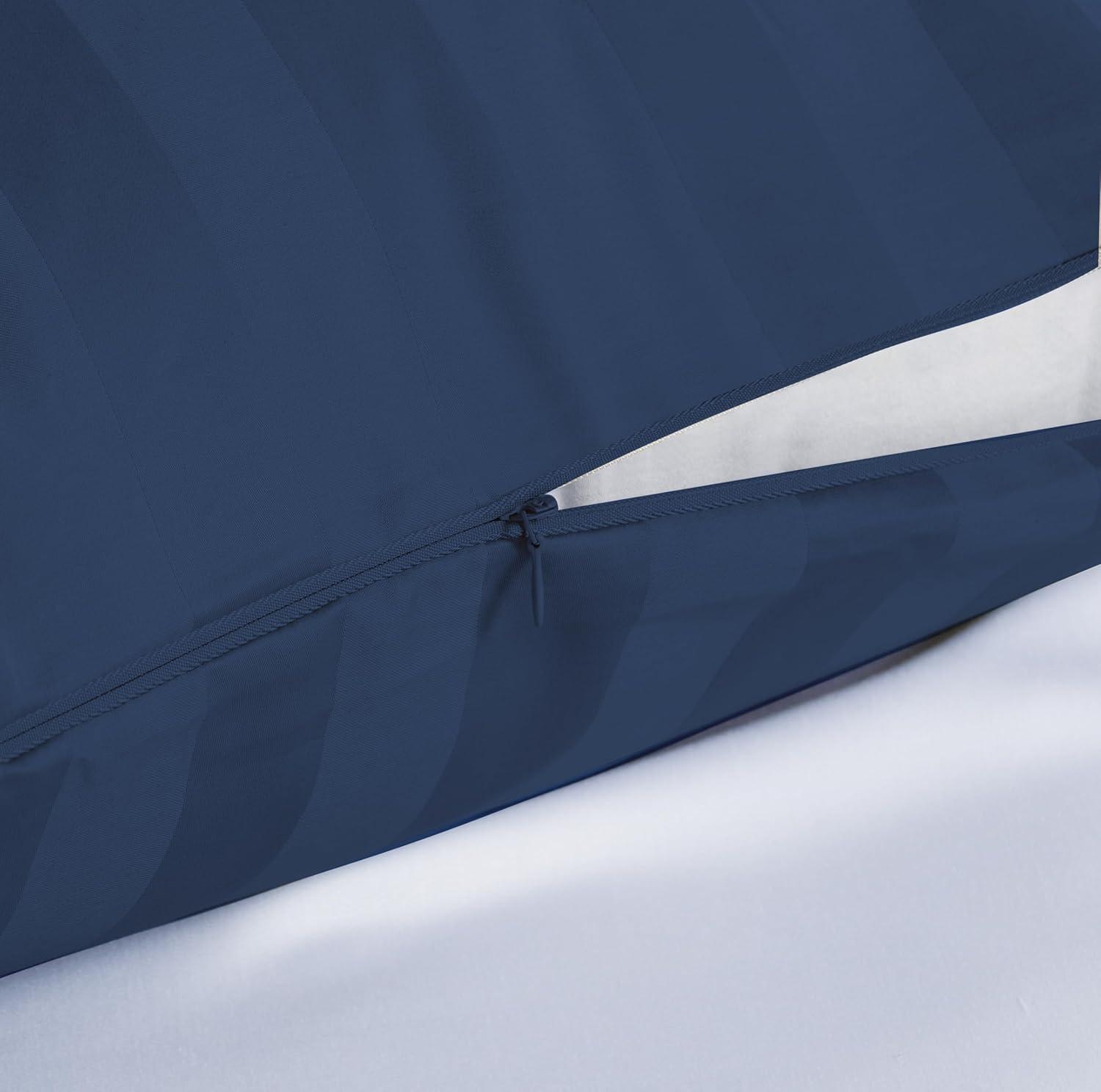 Hotel Style 600 Thread Count Navy Damask Stripe Egyptian Cotton Adult Pillow Cases, King (2 Count)