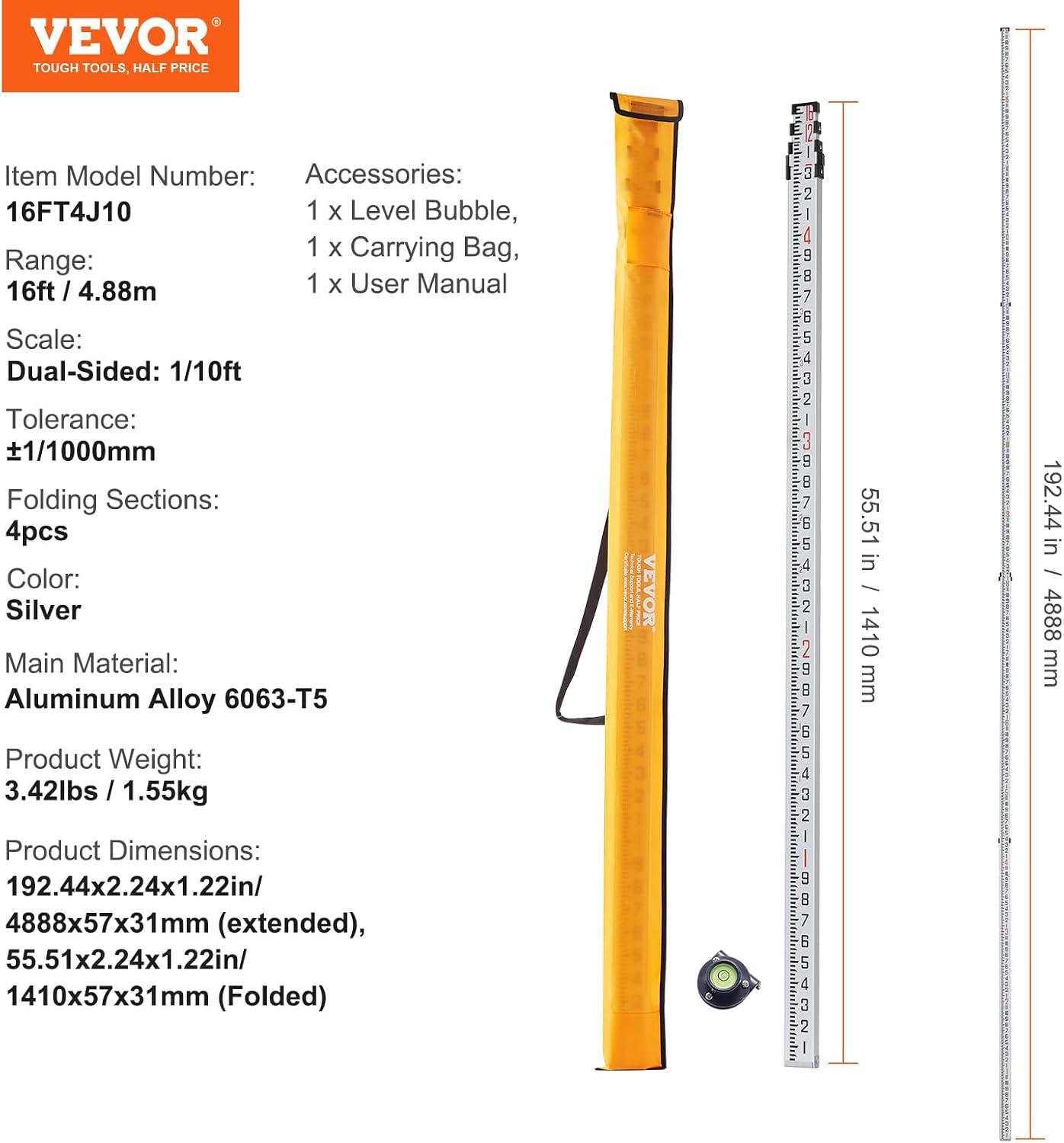 16 ft. Aluminum Telescopic Folding Measuring Rod with Double-Sided Scale